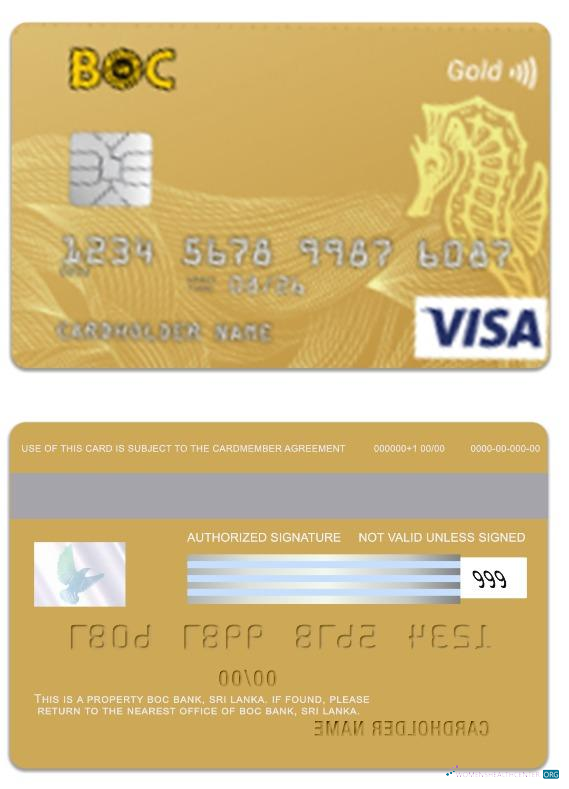 Download Sri Lanka BOC Bank visa gold card Photoshop template